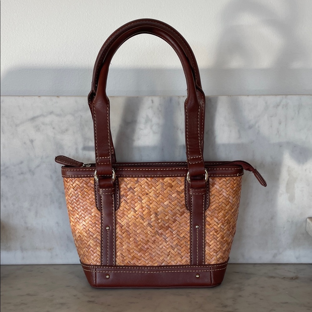 ETIENNE AIGNER Brown Tan Rattan Woven Small Tote Vintage - Picture 1 of 16